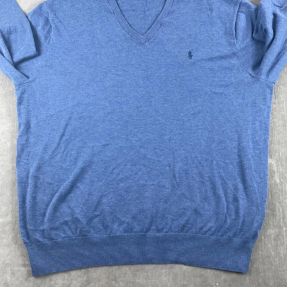 Polo Ralph Lauren Mens XL Blue Pima Cotton V-Neck Sweater Pony Logo